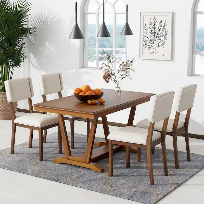 Set da pranzo di 5 pezzi in legno con tavolo rettangolare da 59 pollici e 4 sedie