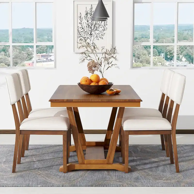 Set da pranzo di 5 pezzi in legno con tavolo rettangolare da 59 pollici e 4 sedie