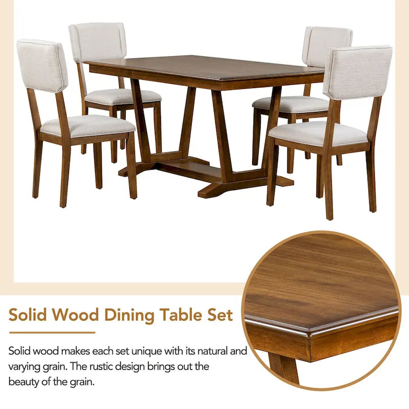 Set da pranzo di 5 pezzi in legno con tavolo rettangolare da 59 pollici e 4 sedie