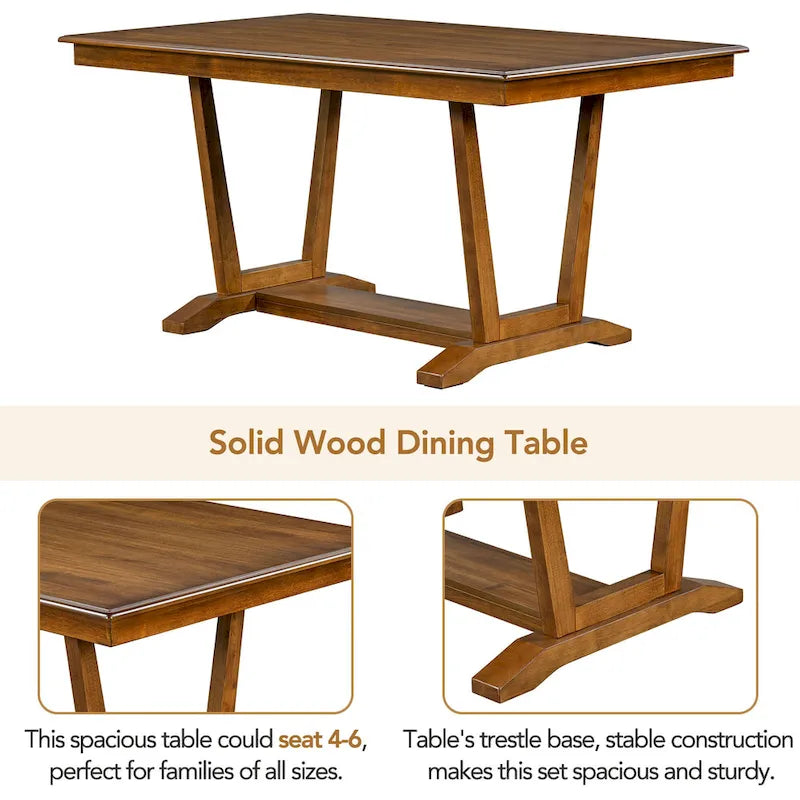 Set da pranzo di 5 pezzi in legno con tavolo rettangolare da 59 pollici e 4 sedie
