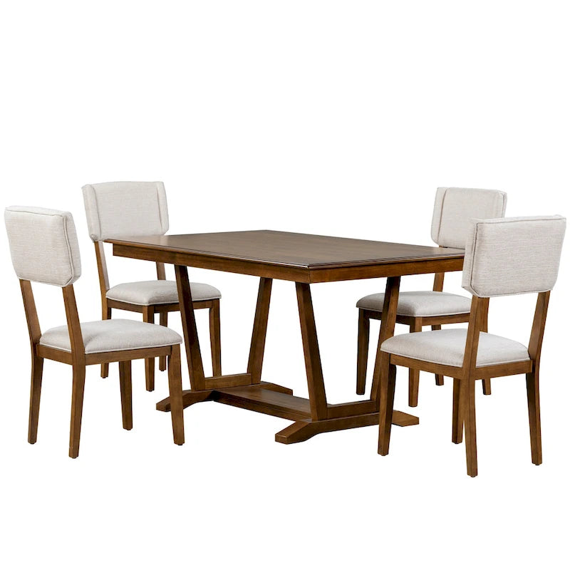 Set da pranzo di 5 pezzi in legno con tavolo rettangolare da 59 pollici e 4 sedie