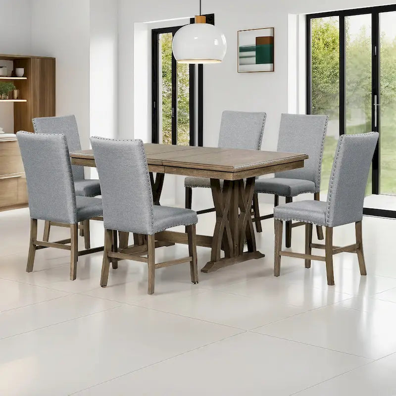 Set da pranzo in legno di 7 pezzi con tavolo allungabile e 6 sedie