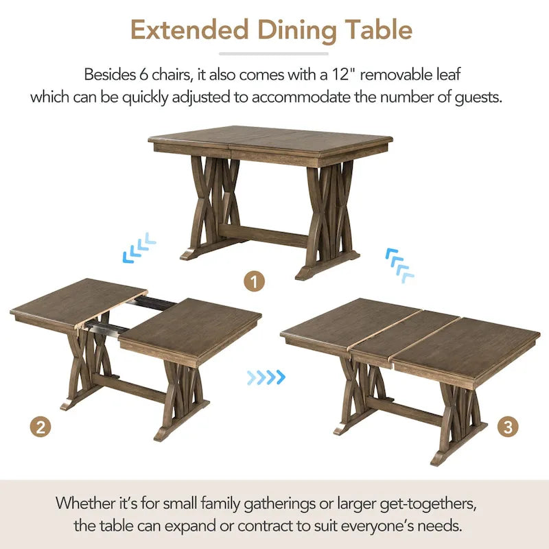 Set da pranzo in legno di 7 pezzi con tavolo allungabile e 6 sedie