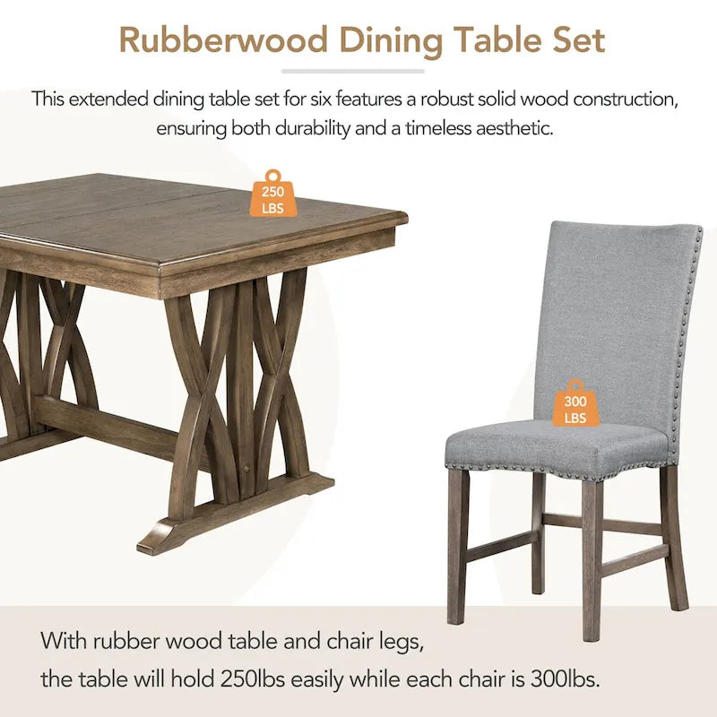 Set da pranzo in legno di 7 pezzi con tavolo allungabile e 6 sedie