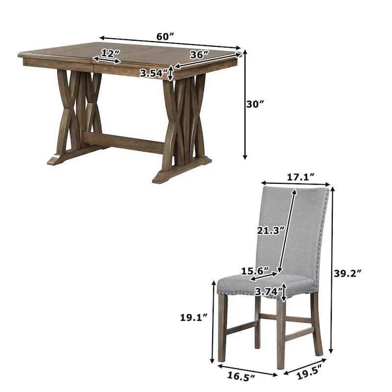Set da pranzo in legno di 7 pezzi con tavolo allungabile e 6 sedie