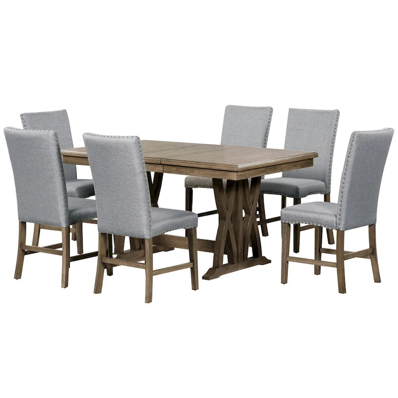 Set da pranzo in legno di 7 pezzi con tavolo allungabile e 6 sedie