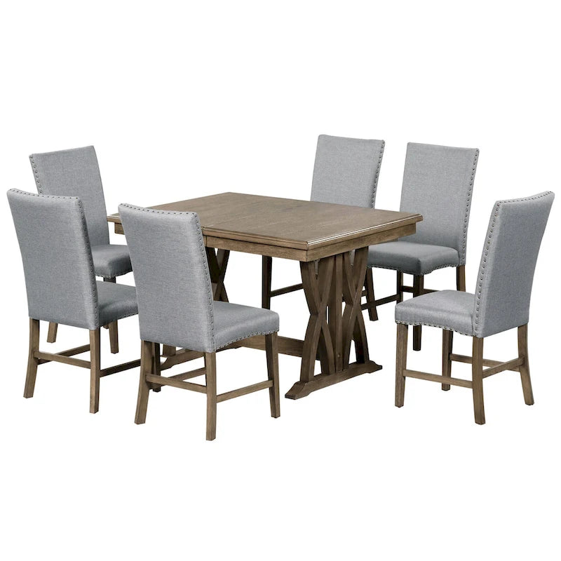 Set da pranzo in legno di 7 pezzi con tavolo allungabile e 6 sedie