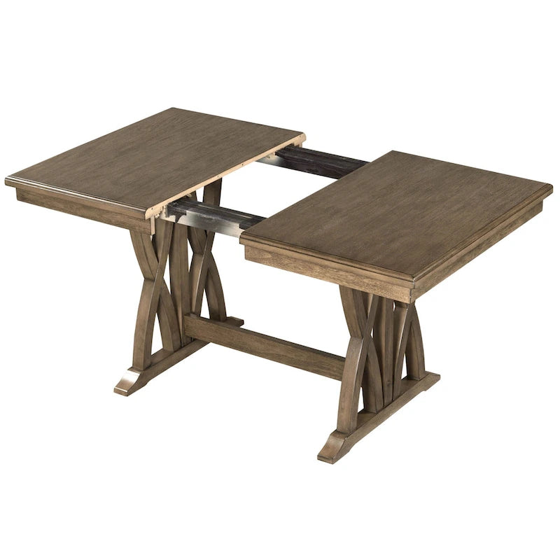 Set da pranzo in legno di 7 pezzi con tavolo allungabile e 6 sedie