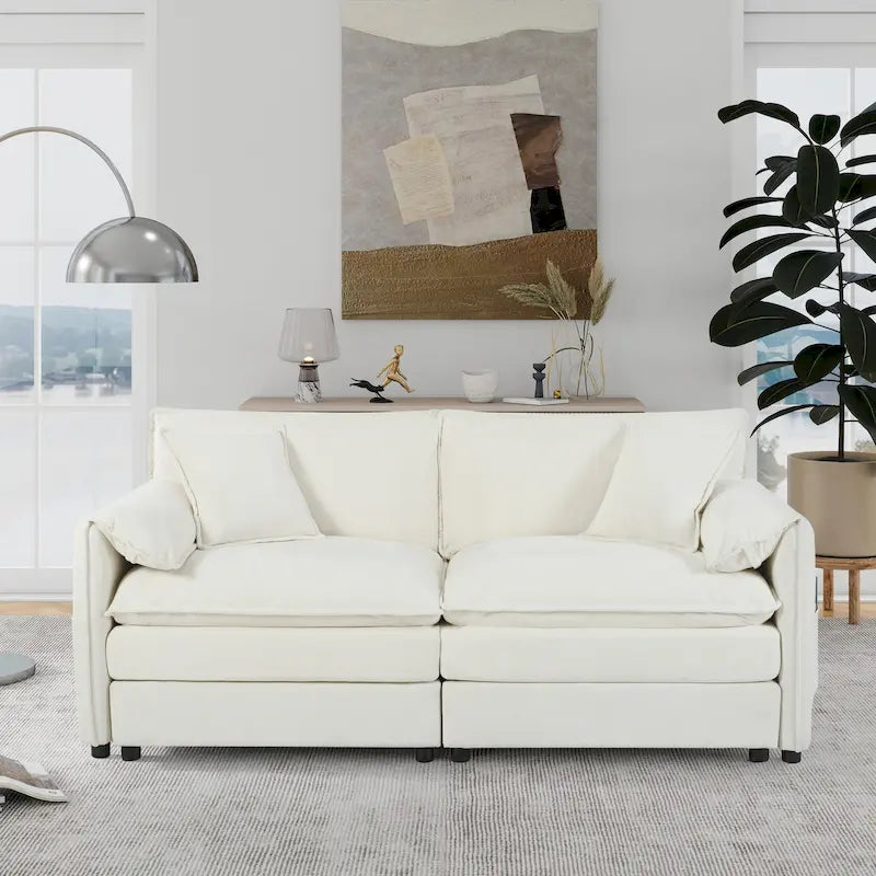 64 Divano a 2 posti in ciniglia oversize con combinazione fai da te e tasche portaoggetti