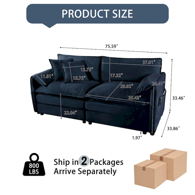 64 Divano a 2 posti in ciniglia oversize con combinazione fai da te e tasche portaoggetti