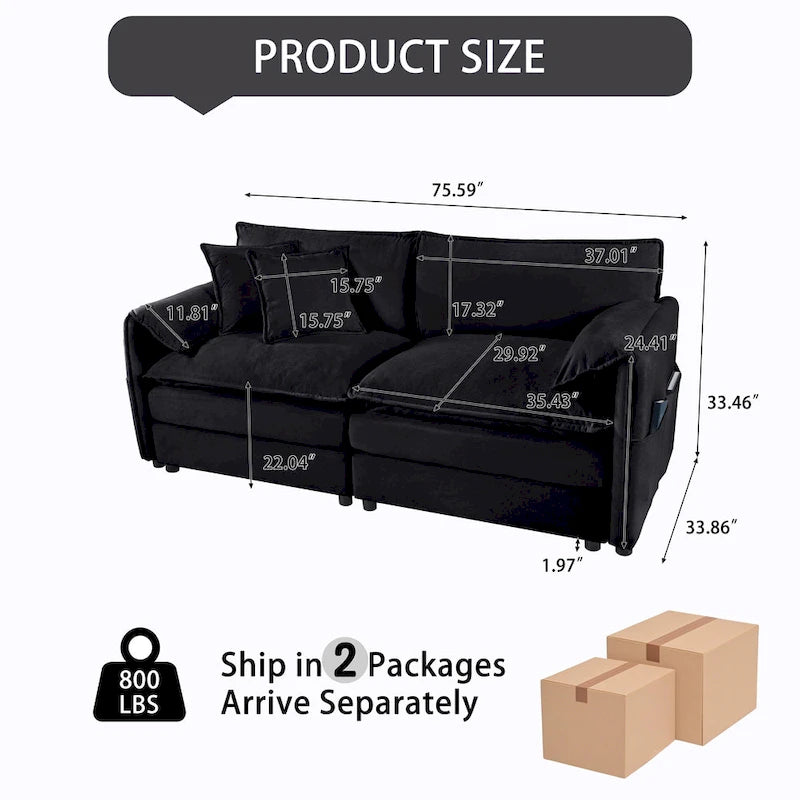 64 Divano a 2 posti in ciniglia oversize con combinazione fai da te e tasche portaoggetti
