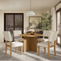 Set da pranzo da 5 pezzi in stile rustico con tavolo rotondo in legno e 4 sedie imbottite in tessuto effetto pelliccia di agnello
