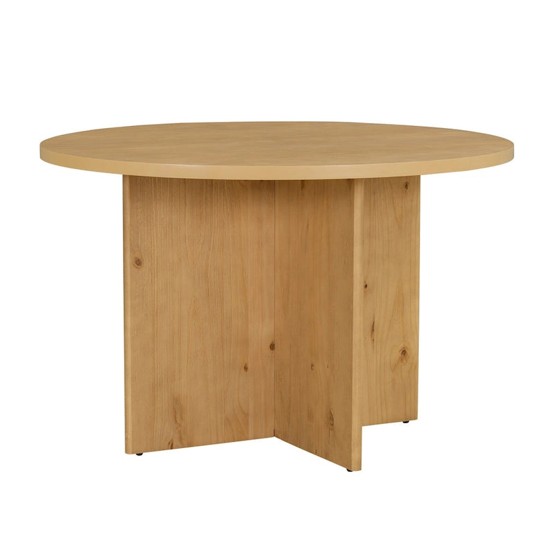 Set da pranzo da 5 pezzi in stile rustico con tavolo rotondo in legno e 4 sedie imbottite in tessuto effetto pelliccia di agnello