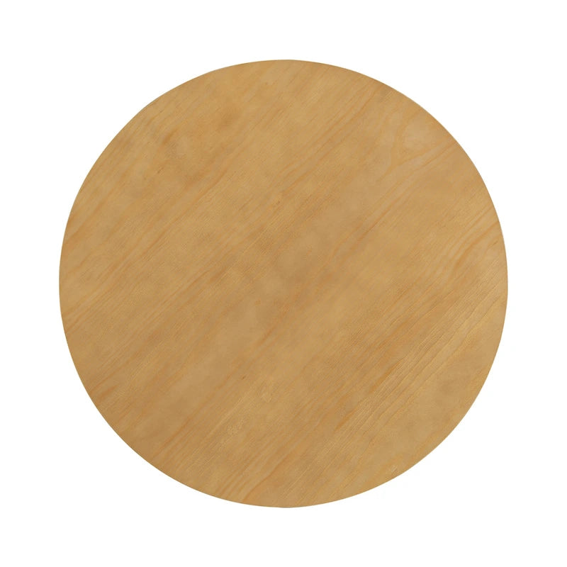 Set da pranzo da 5 pezzi in stile rustico con tavolo rotondo in legno e 4 sedie imbottite in tessuto effetto pelliccia di agnello