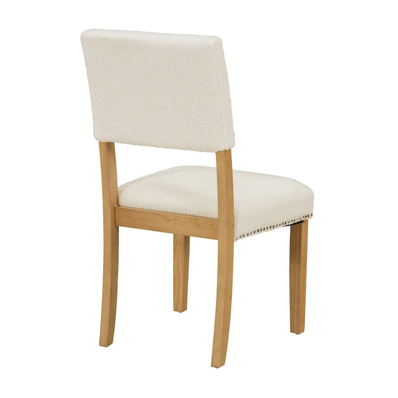 Set da pranzo da 5 pezzi in stile rustico con tavolo rotondo in legno e 4 sedie imbottite in tessuto effetto pelliccia di agnello
