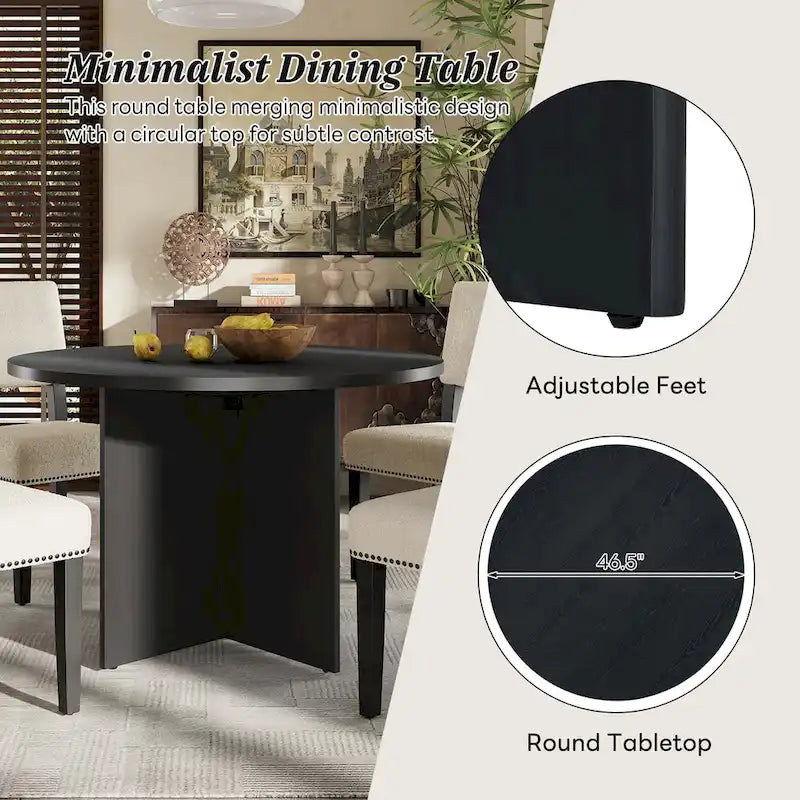Set da pranzo da 5 pezzi in stile rustico con tavolo rotondo in legno e 4 sedie imbottite in tessuto effetto pelliccia di agnello
