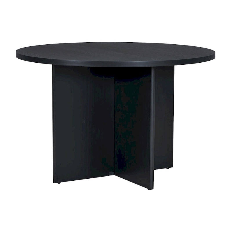 Set da pranzo da 5 pezzi in stile rustico con tavolo rotondo in legno e 4 sedie imbottite in tessuto effetto pelliccia di agnello