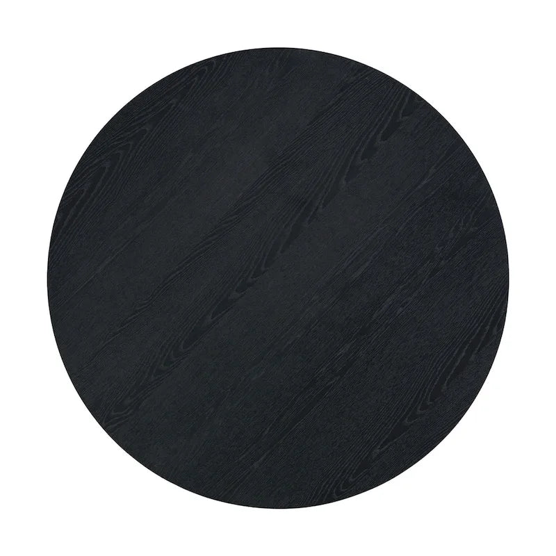 Set da pranzo da 5 pezzi in stile rustico con tavolo rotondo in legno e 4 sedie imbottite in tessuto effetto pelliccia di agnello