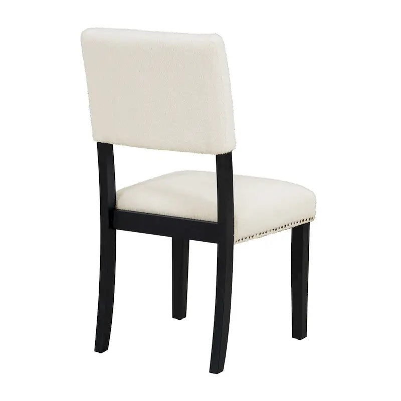 Set da pranzo da 5 pezzi in stile rustico con tavolo rotondo in legno e 4 sedie imbottite in tessuto effetto pelliccia di agnello
