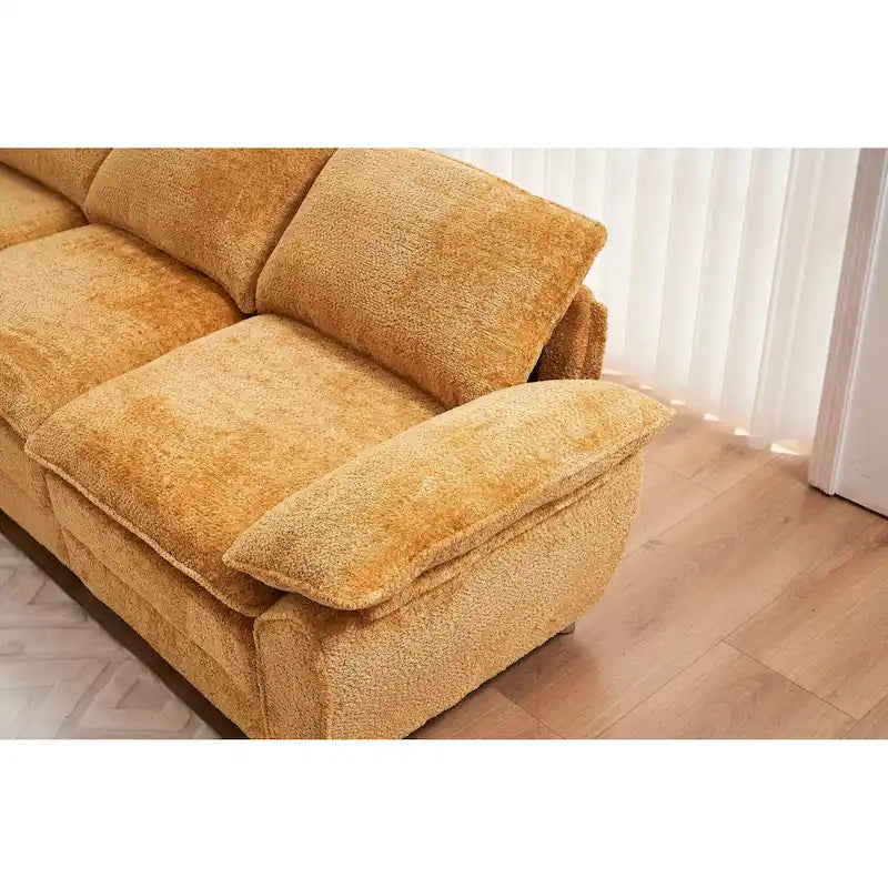Divano componibile a L in ciniglia giallo 101,6 con pouf