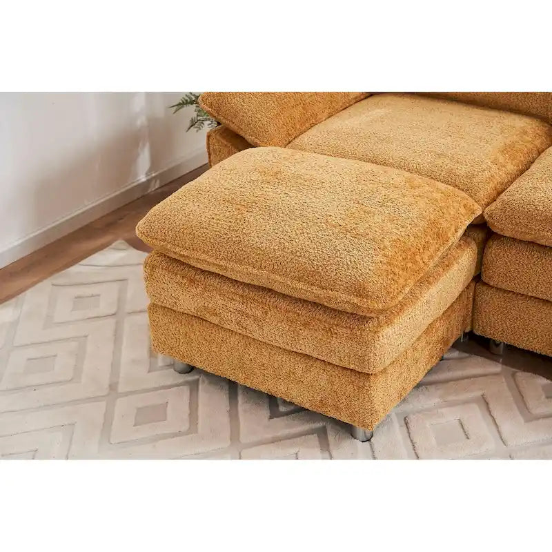 Divano componibile a L in ciniglia giallo 101,6 con pouf