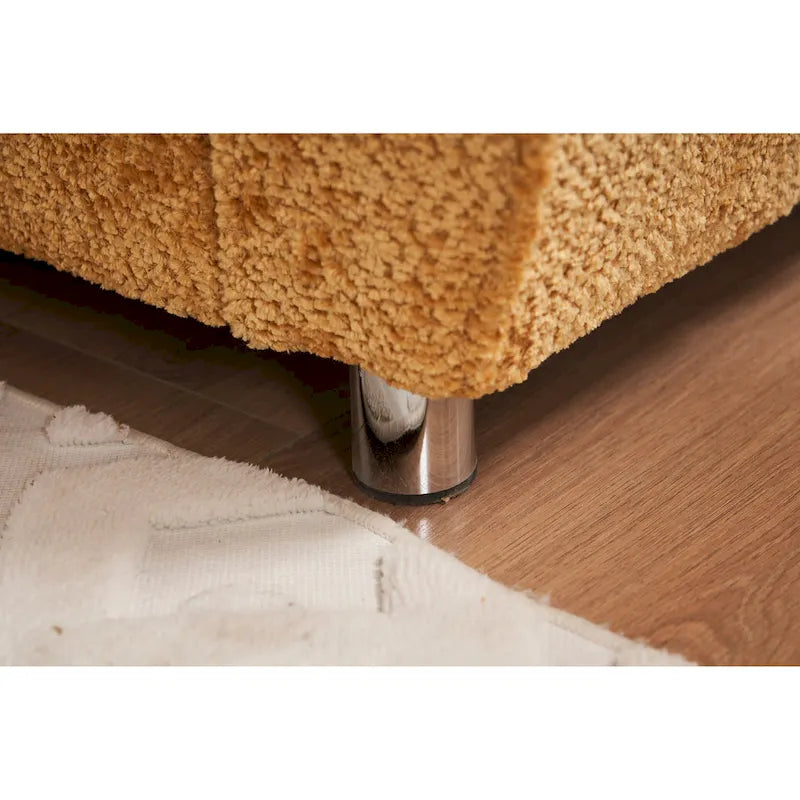 Divano componibile a L in ciniglia giallo 101,6 con pouf