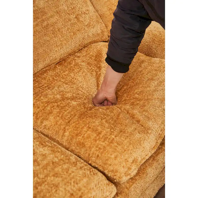 Divano componibile a L in ciniglia giallo 101,6 con pouf