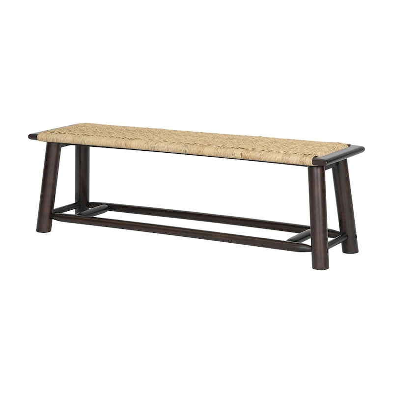 Panca in Legno Massello e Rattan Stile Fattoria Moderna - Panca da Interno ed Esterno Coperto da 150 cm Finitura Noce Design Multifunzionale