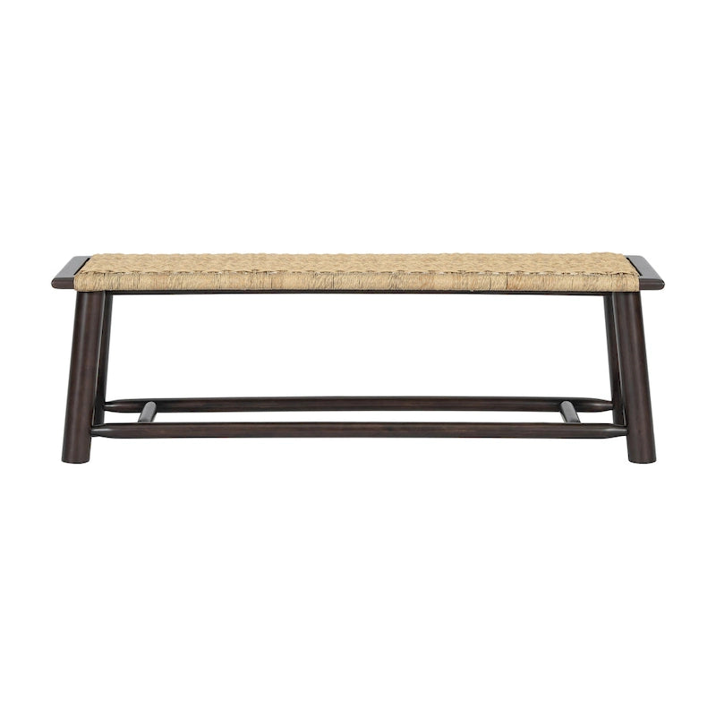 Panca in Legno Massello e Rattan Stile Fattoria Moderna - Panca da Interno ed Esterno Coperto da 150 cm Finitura Noce Design Multifunzionale