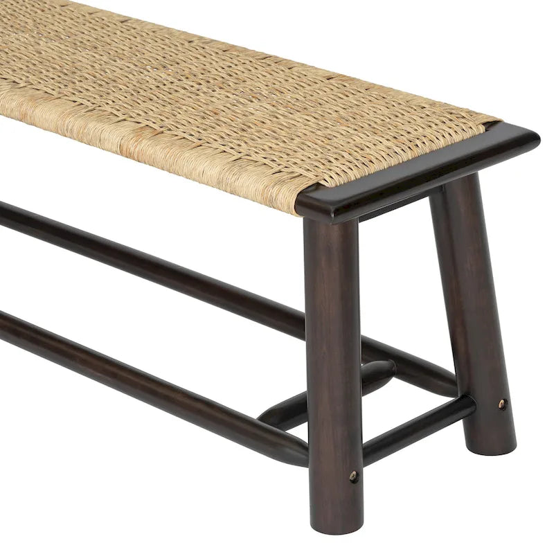 Panca in Legno Massello e Rattan Stile Fattoria Moderna - Panca da Interno ed Esterno Coperto da 150 cm Finitura Noce Design Multifunzionale