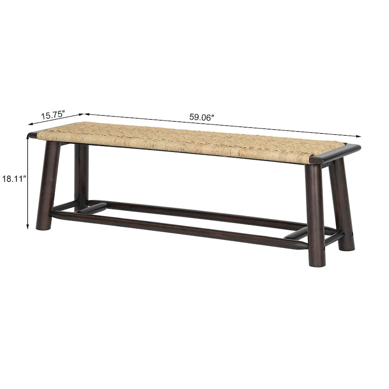 Panca in Legno Massello e Rattan Stile Fattoria Moderna - Panca da Interno ed Esterno Coperto da 150 cm Finitura Noce Design Multifunzionale