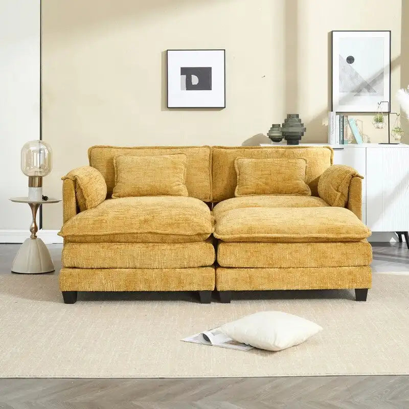 Divano imbottito in ciniglia da 76.77" con 2 pouf