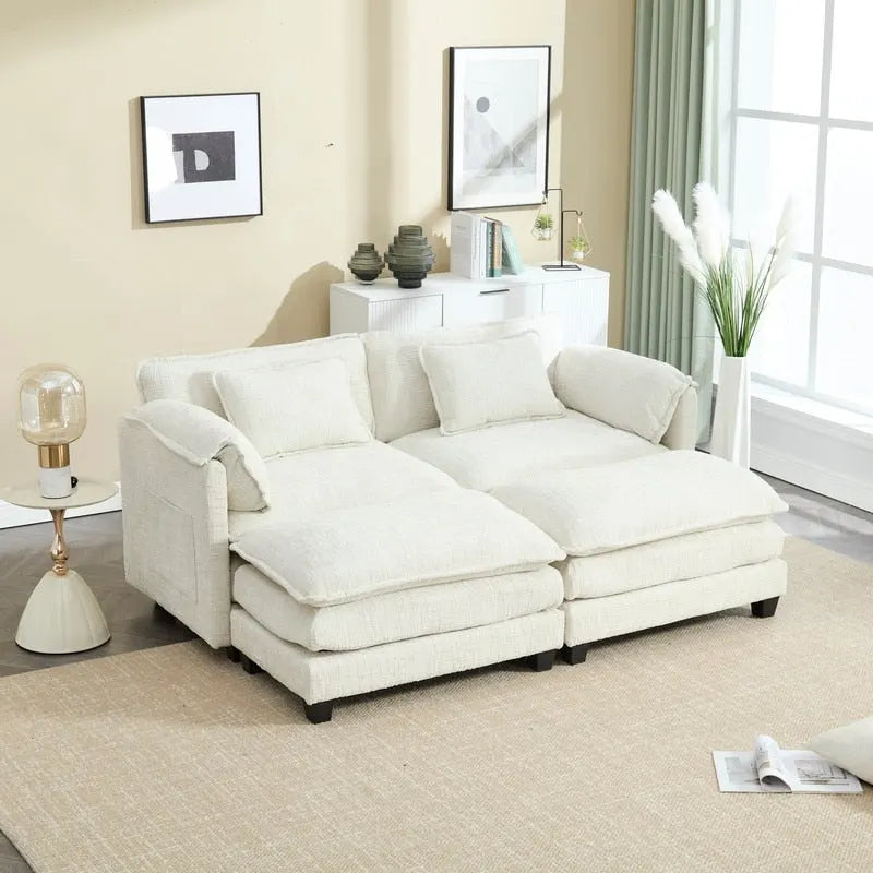 Divano imbottito in ciniglia da 76.77" con 2 pouf