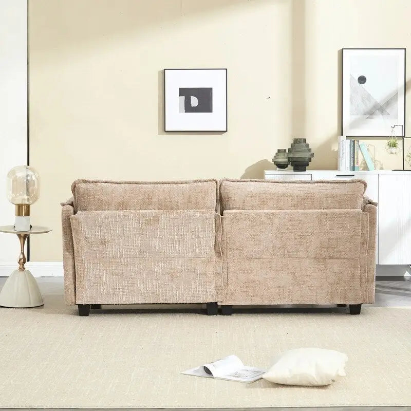 Divano imbottito in ciniglia da 76.77" con 2 pouf