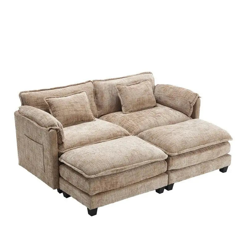 Divano imbottito in ciniglia da 76.77" con 2 pouf