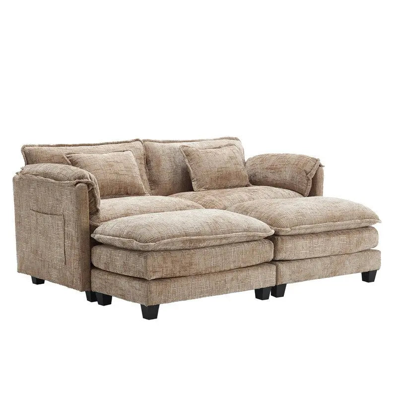 Divano imbottito in ciniglia da 76.77" con 2 pouf