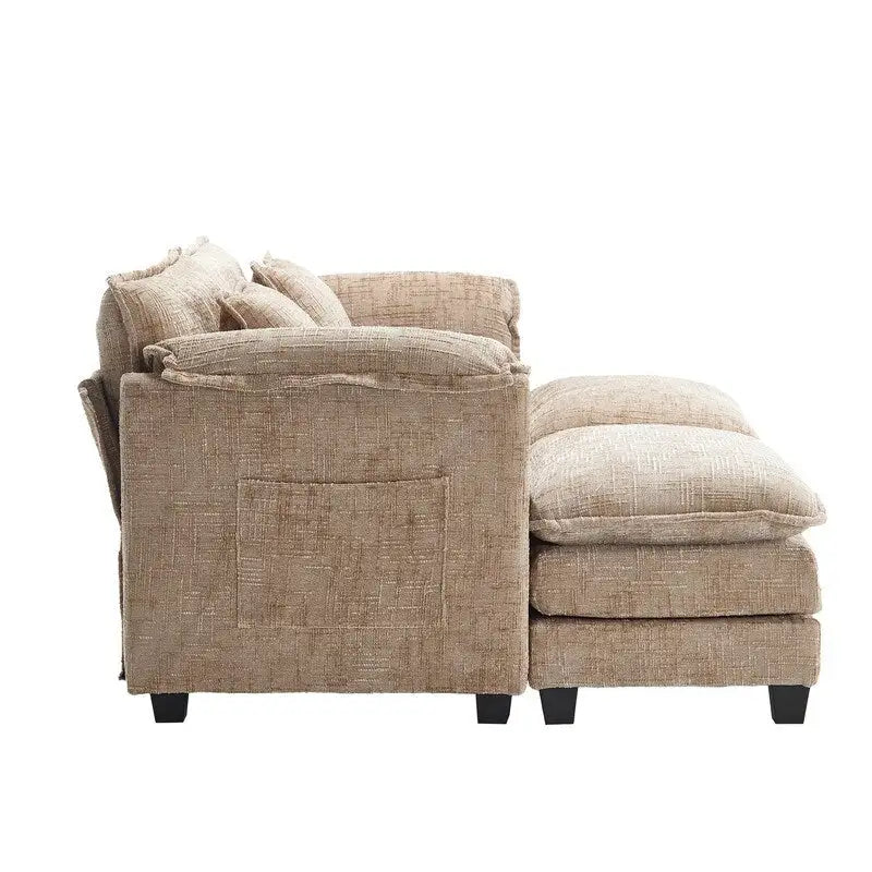 Divano imbottito in ciniglia da 76.77" con 2 pouf