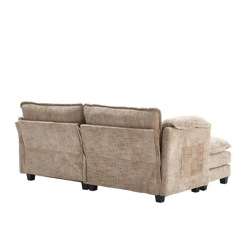 Divano imbottito in ciniglia da 76.77" con 2 pouf