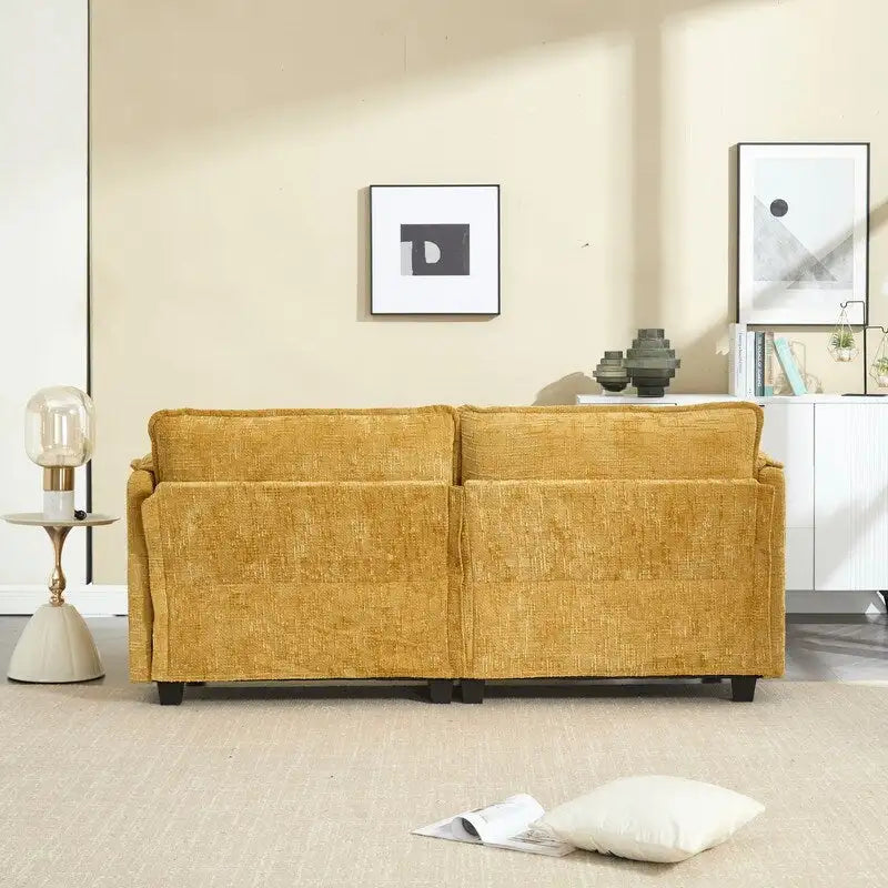 Divano imbottito in ciniglia da 76.77" con 2 pouf