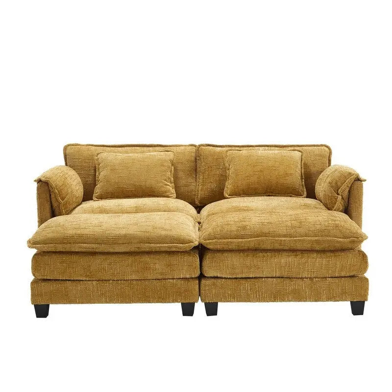 Divano imbottito in ciniglia da 76.77" con 2 pouf