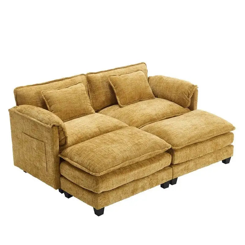 Divano imbottito in ciniglia da 76.77" con 2 pouf