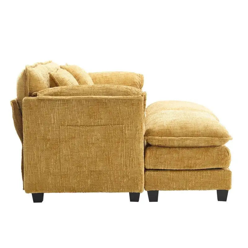 Divano imbottito in ciniglia da 76.77" con 2 pouf