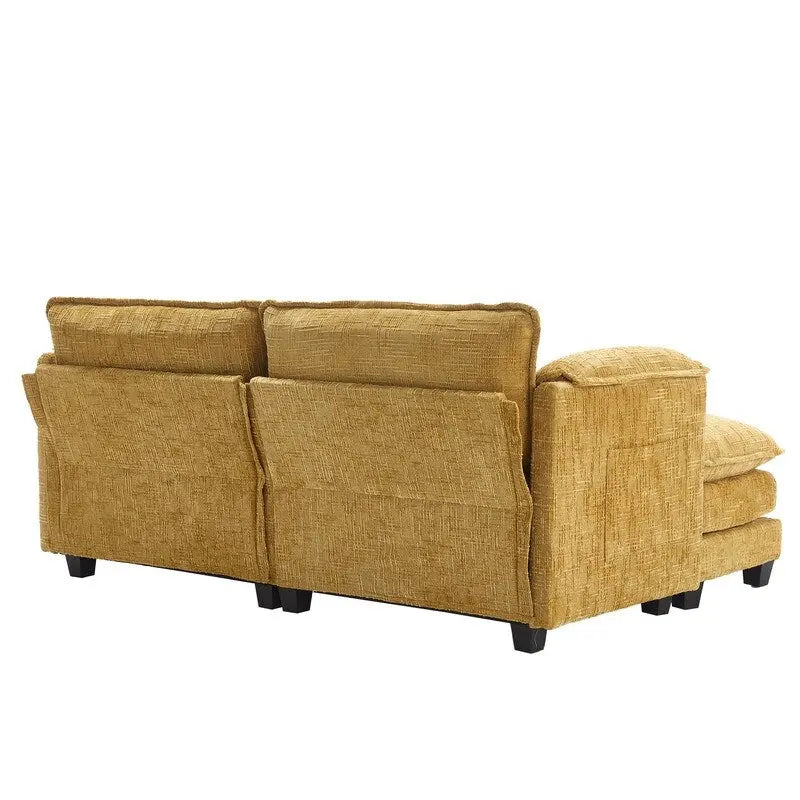 Divano imbottito in ciniglia da 76.77" con 2 pouf