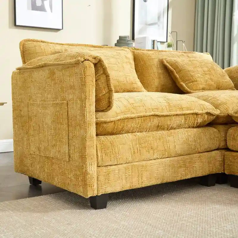 Divano imbottito in ciniglia da 76.77" con 2 pouf