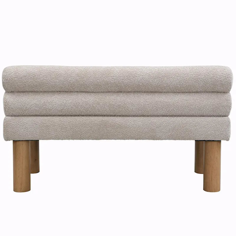 Grey Boucle Fabric Dining Bench with Backrest