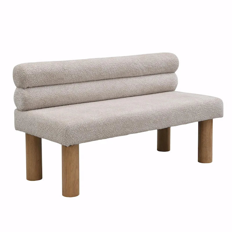 Grey Boucle Fabric Dining Bench with Backrest