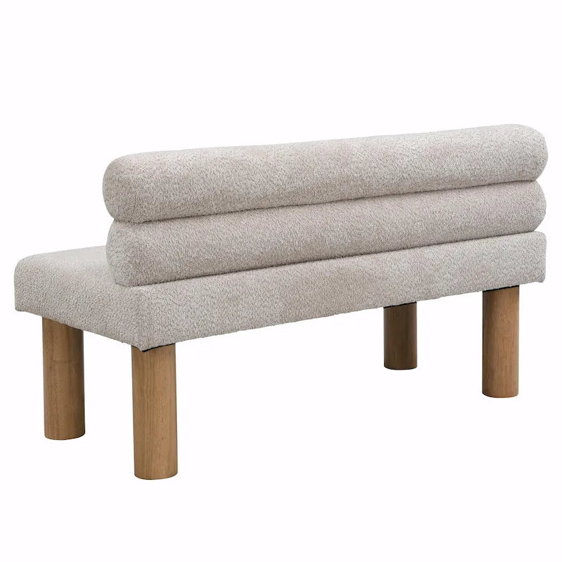 Grey Boucle Fabric Dining Bench with Backrest