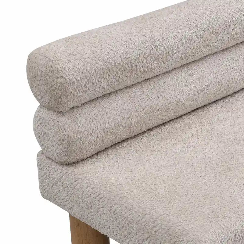 Grey Boucle Fabric Dining Bench with Backrest