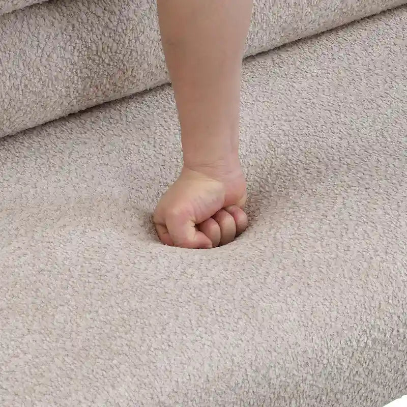 Grey Boucle Fabric Dining Bench with Backrest