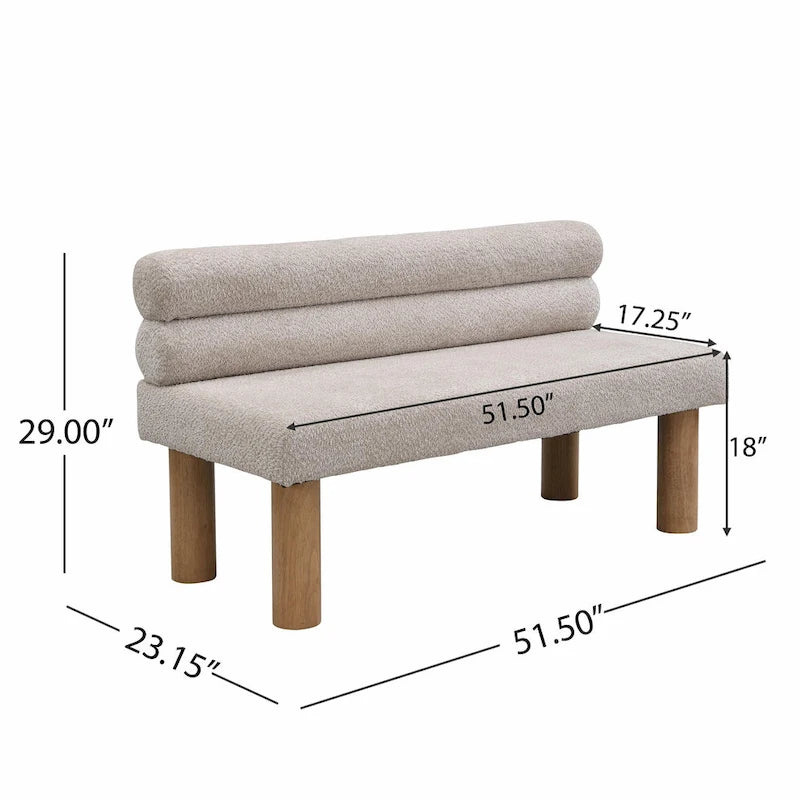 Grey Boucle Fabric Dining Bench with Backrest